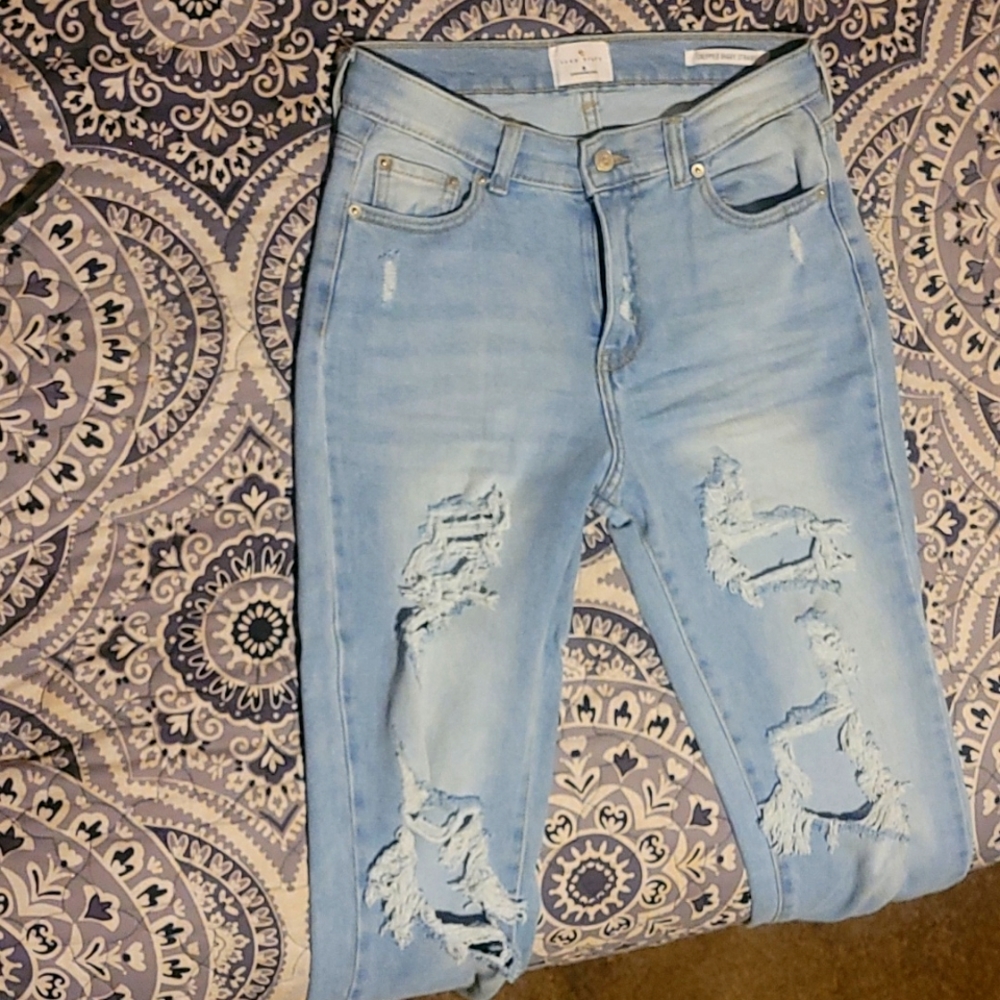 True craft cropped baggy straight distressed jeans